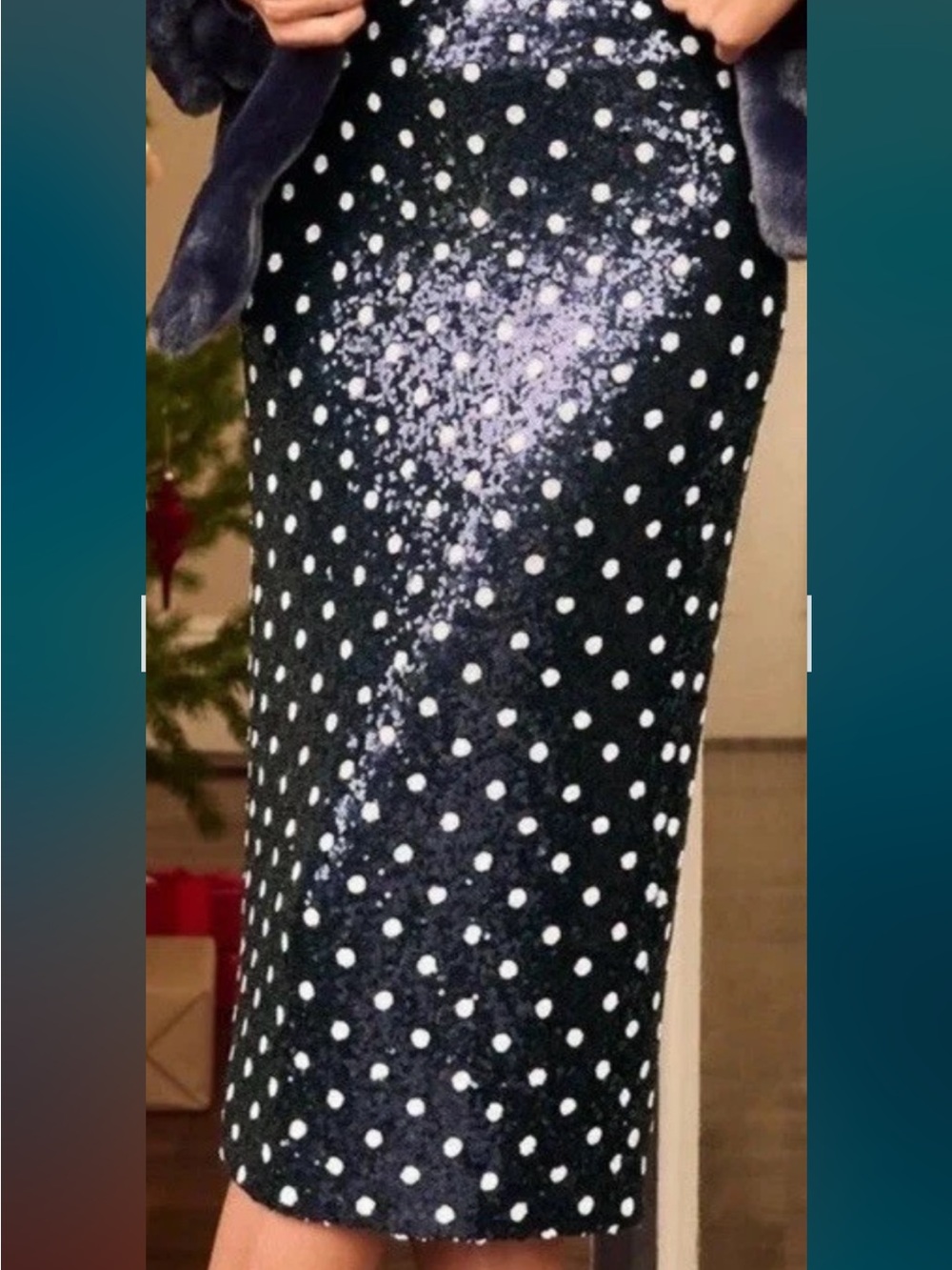TALBOTS MARTINI DOT SEQUIN PENCIL SKIRT- NAVY/WHITE- Sz 12